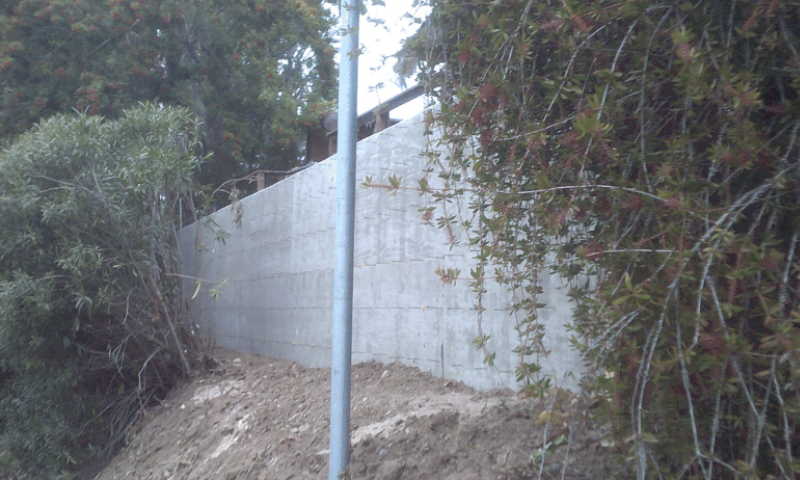 Retaining wall on hillside