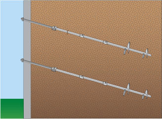 helical tiebacks for retaining wall repair and support